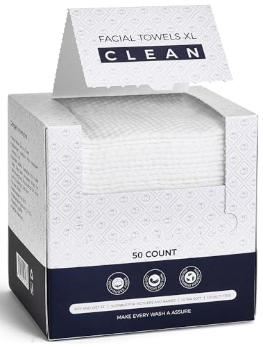 Disposable Biodegradable Face Towels - Soft, Thick Cleansing Wipes for Sensitive Skin, Makeup Removal & Travel (50 Count)