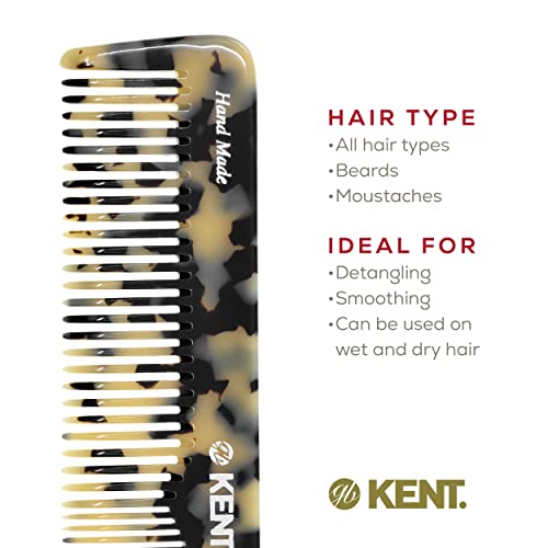 KENT 16T TW Handmade Styling Comb - 7.2 Inch Detangling Comb (White Tokyo)