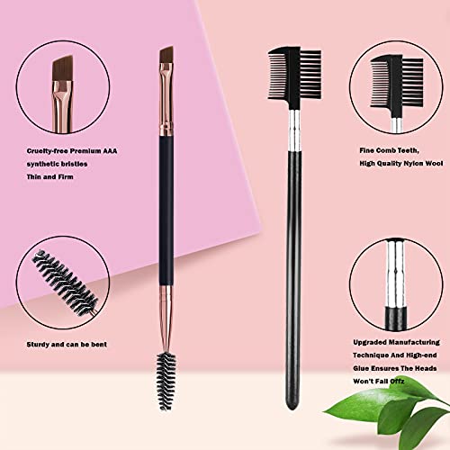 Professional Duo Eyebrow Brush & Eyelash Comb Set - Black