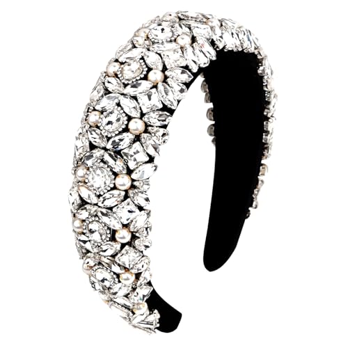 Jaciya Rhinestone Headband with Pearl - Sparkly Silver & Pearl Hairband for Women