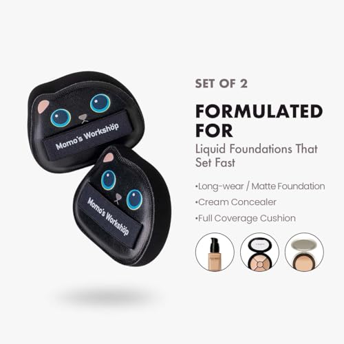 Momo's Workshop Black Cat Makeup Sponge Set - 2 Pcs with Storage Case