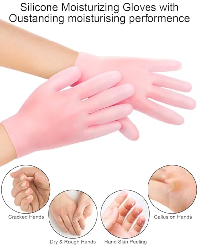 Pink Silicone Moisturizing Socks & Gloves Set for Foot & Hand Care, Reusable Spa Pedicure