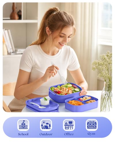 Pure Whimsy 65 oz Adjustable 2/3 Tier Bento Lunch Box - Leakproof, BPA-Free