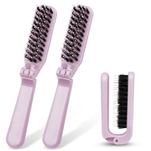 2-Pack Foldable Boar Bristle Brush - Travel-Size Anti-Static Hairbrush