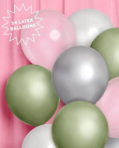 Sage Green Metallic Balloons - 24 Pack, 12" Latex Party Decor