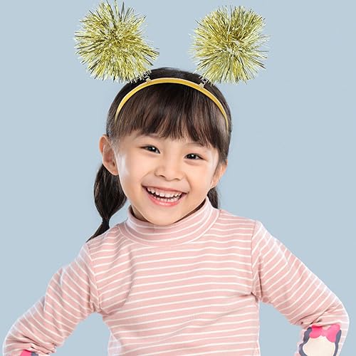 Minkissy Golden Tinsel Pom Pom Headbands, 2-Piece Party Hair Accessories