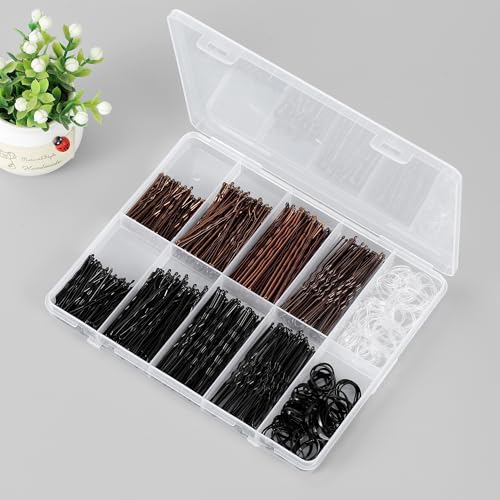 400PCS Brown & Black Bobby Pins Set with Hair Bands - 1.38 to 2.36 Inch