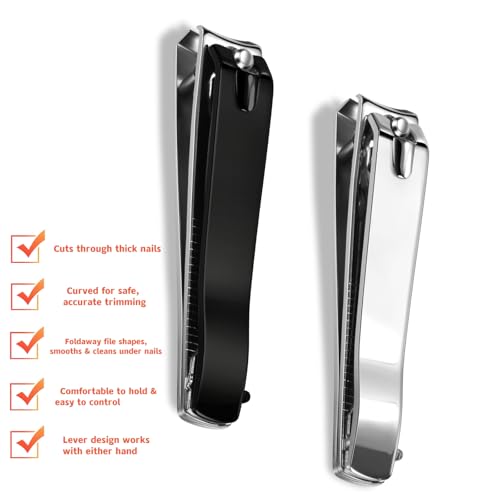 Large Nail Clippers Set - Stainless Steel Fingernail & Toenail Trimmers