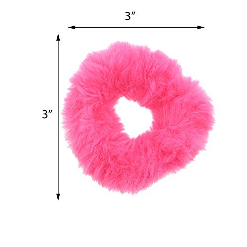 Set of 6 Faux Fur Scrunchies - Hot Pink, Burgundy, Royal