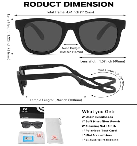 LIU·WEN Polarized Baby Sunglasses, 40mm Flexible Infant Shades, 0-18 Months
