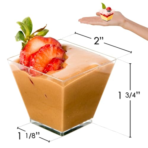 50 Clear Plastic Mini Dessert Cups with Spoons - 2oz Parfait Bowls
