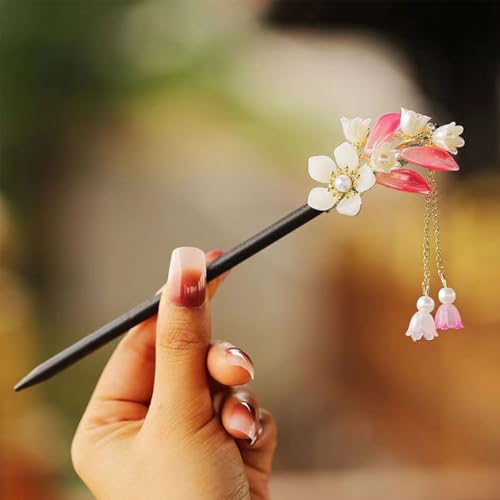 3 Pcs Vintage Chinese Wood Hair Sticks with Floral Accents for Updos