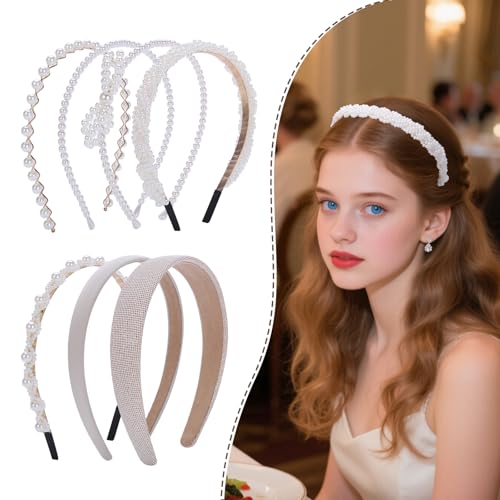 Candygirl 7 Pcs White Pearl Headbands for Women - Elegant Hair Accessories