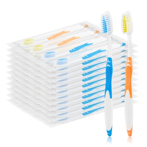 100 PCS Disposable Toothbrushes, Individually Wrapped Medium Soft Bristles