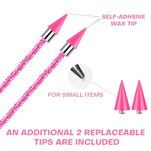 Pink Rhinestone Picker Tool Set - 2 Dual-Head Wax Pens & Tweezers