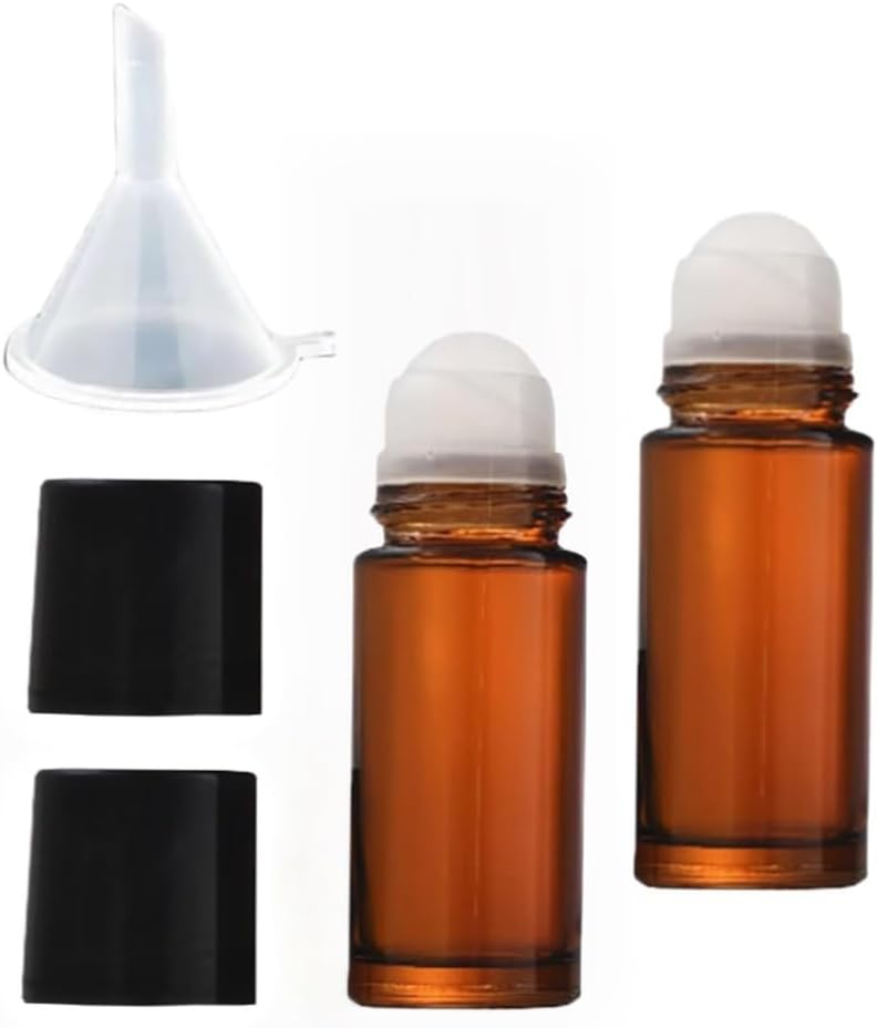 Essential Oil Roller Bottles - 30ml Brown Glass Refillable Roll-On Containers | 2 Pack for Fragrance and Cosmetics