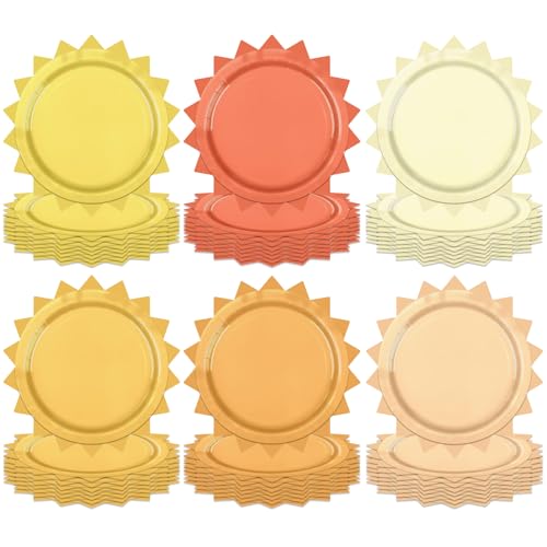 48 Pcs Boho Sun Disposable Paper Plates for Birthday Parties