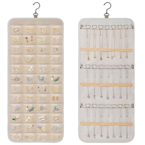 Dynoro Double-Sided Jewelry Organizer Roll - 48 Pockets & 21 Hooks