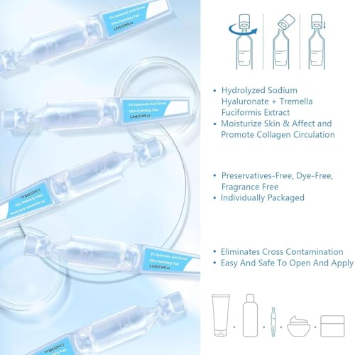 Tropame 3% Hyaluronic Acid Serum Vials | Ultra Hydrating Face Moisturizer for Dry Skin, 30 Single-Use Tubes