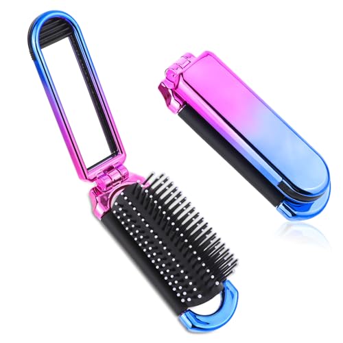 Mini Travel Hair Brush with Mirror - Foldable Compact Design