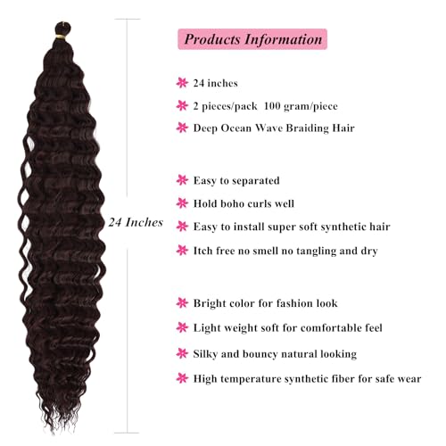 UPruyo Wavy Crochet Hair 24 Inch Brown Boho Curly Braiding Hair Pack of 2