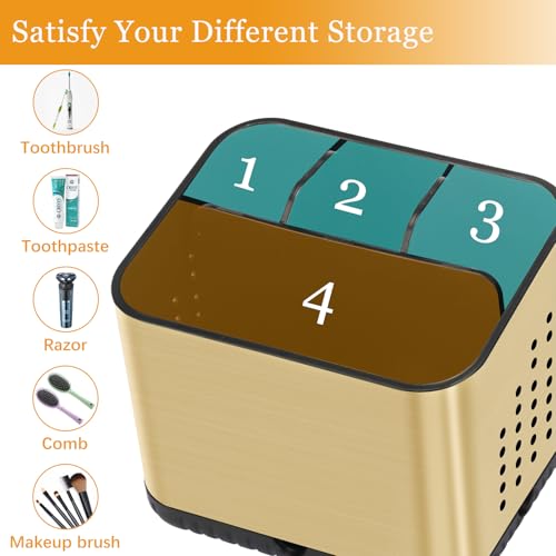 Brushed Gold Toothbrush Holder - 4 Slot Bathroom Organizer