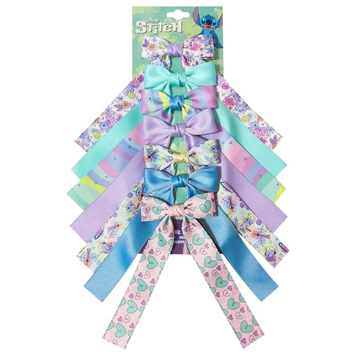 LUV HER Disney Lilo & Stitch Girls' Long Tail Hair Bows - 7 Pack Clips