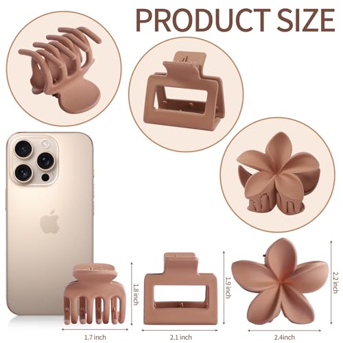 USDNICE Brown Flower Hair Claw Clips 9-Pack for Women - Multiple Styles & Sizes