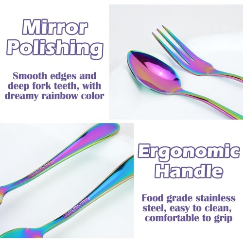 RETON 12-Piece Rainbow Dessert Forks and Spoons Set, Mini Stainless Steel Silverware