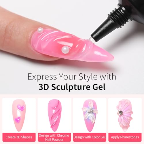 Ozzeal 3D Gel Nail Art Kit, Clear Sculpting & Rhinestone Glue, UV/LED Safe