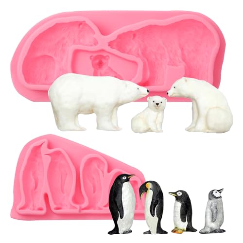 2-Pack Polar Bear & Penguin Silicone Molds for Cake Decoration
