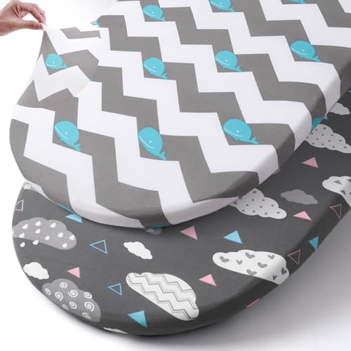 Brolex 2-Pack Ultra Soft Bassinet Sheets for Newborns - Whale & Cloud Designs