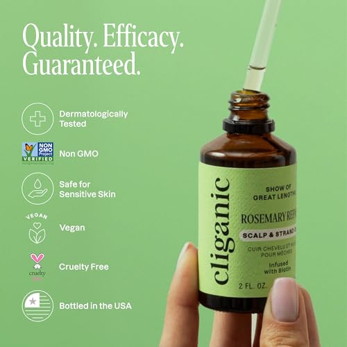 Cliganic Rosemary Hair Oil with Biotin & Jojoba - 4 Fl Oz, Nourishing Hair & Scalp Serum