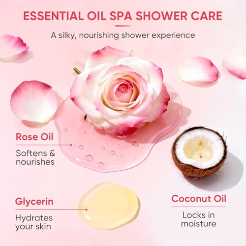 Easyes Rose Essence Body Wash for Women 1 Pack - Damask Rose Shower Gel with Real Petals, Hydrating with Hyaluronic Acid & Coconut Oil, 7 oz