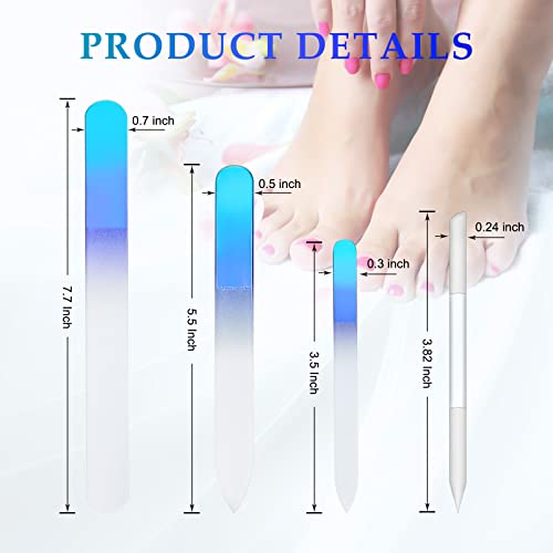 Glass Nail File Set with Cuticle Pusher - 4 Pcs Manicure & Pedicure Buffers for Nails