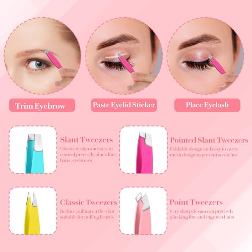 4-Pack Mini Tweezers Set for Eyebrows & Facial Hair Removal