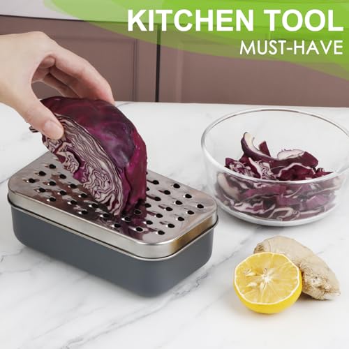 KEISSCO Cheese Grater with Storage Container - Stainless Steel Zester for Citrus, Vegetables & More