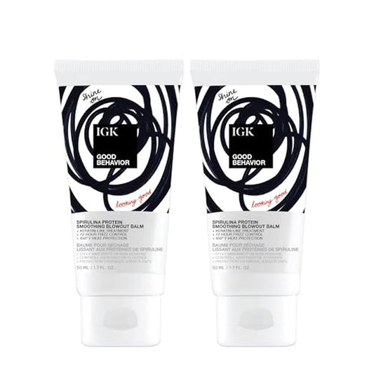 IGK Good Behavior Blowout Balm Travel Size 2 pack ? Heat-Activated Smoothing Cream with Spirulina Protein ? Frizz Control, Heat Protection, and Salon-Like Results
