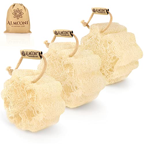 ALMOONI Mini Natural Loofah Sponge - Eco-Friendly Exfoliating Body Scrubber, 3 Count