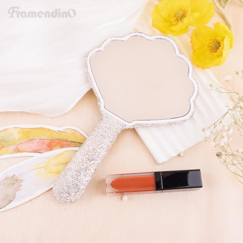 Framendino Rhinestone Shell Handheld Mirror - Sparkling Bling Makeup Mirror