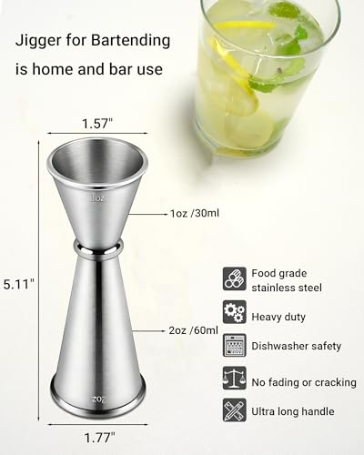 Goldelith Stainless Steel Cocktail Jigger Set - 1oz/2oz Measuring Cups for Bartending
