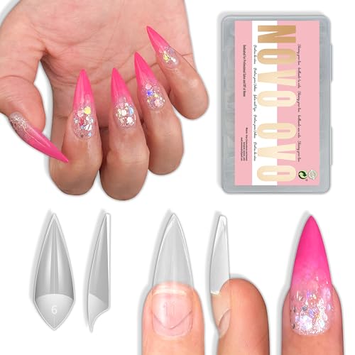 NOVO OVO V-Shape Stiletto Soft Gel Nail Tips - 224pcs Half Cover Set