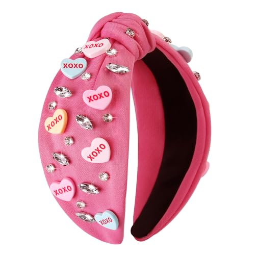 Pink Heart Valentine Headband for Women with Crystal Rhinestones - Love Knot Hair Accessory