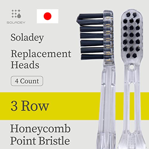 Soladey 3-Row Honeycomb Point Replacement Brush Heads (4 Pack) for Ionic Toothbrush