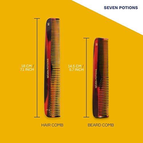 Seven Potions Handmade Beard Comb - Cellulose Acetate Dual-Tooth 5.7 Inch