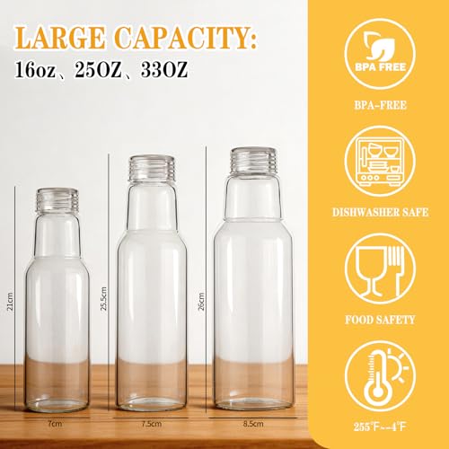 25oz Glass Water Bottles with Leakproof Lid - Durable Juice Tumblers