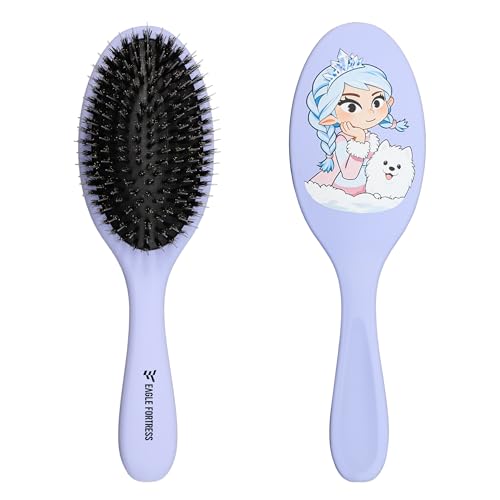 EAGLE FORTRESS Blue Boar Bristle Hair Brush for Fine Hair & Extensions