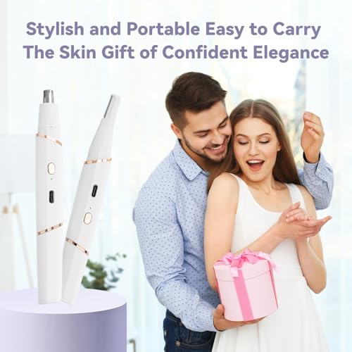 Nose Hair Trimmer for Women - 2 in 1 Ear and Eyebrow Hair Trimmer - Painless Facial Hair Razor for Women - Rechargeable Face/Arm/Leg/Lip/Underarm/Chin/Finger/Bikini Hair Remover with Dual-Edge Blades