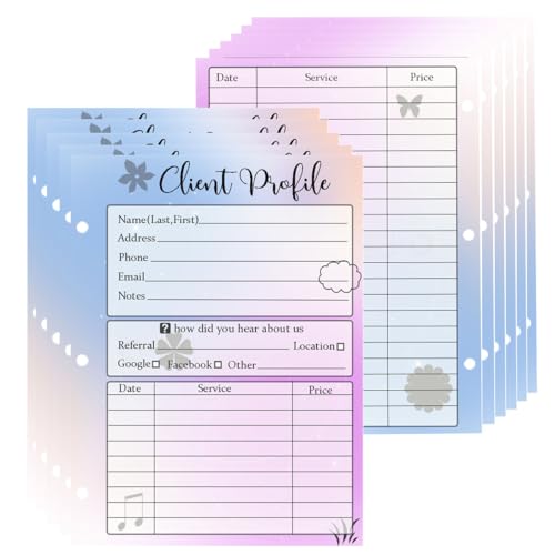 100 Pack Client Profile Record Cards, 5.5 x 8.5 Inch Salon Binder Inserts