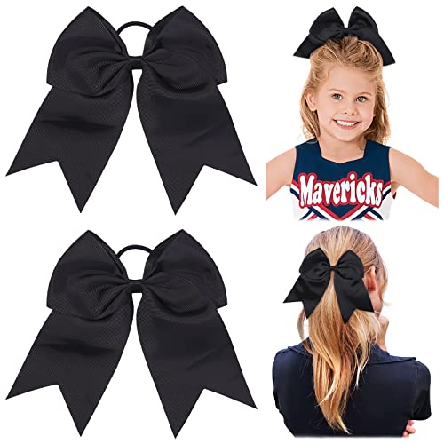 8 Inch Cheer Hair Bows - 2 Pack Large Bows for Girls with Ponytail Holder